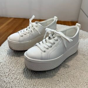 Keds All-White Platform Lace-Up Sneakers (Worn Once)